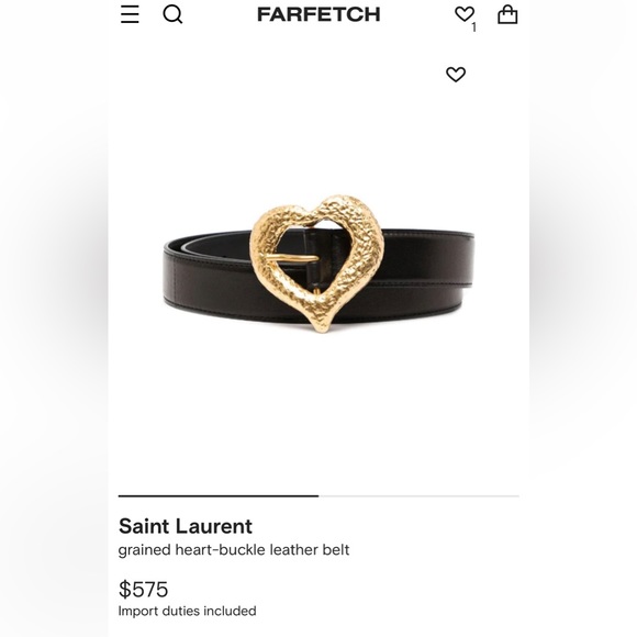 YSL Grained Heart Belt -Gold w Black Leather - Picture 2 of 5